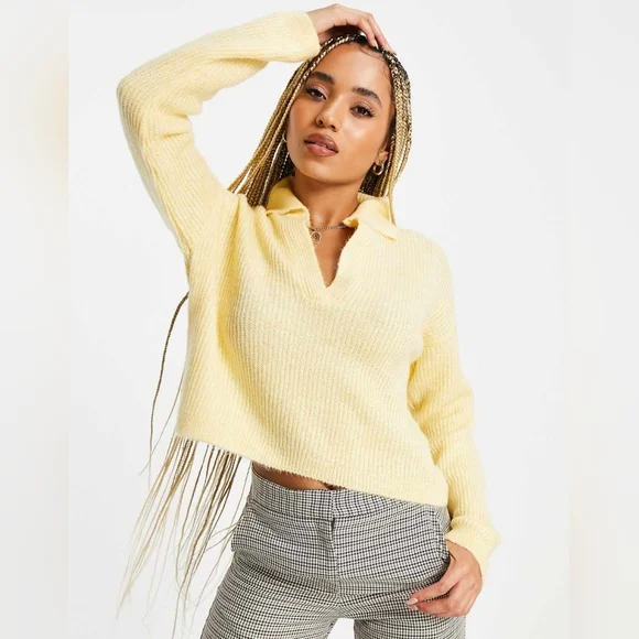 NWOT TopShop Boxy Cropped Sweater in Yellow Sz Lrg - Picture 1 of 4